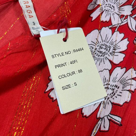 RAGA NWT Rohit Floral Sharkbite Hem Midi Dress Red Size S Empire Waist Chiffon - Picture 4 of 10